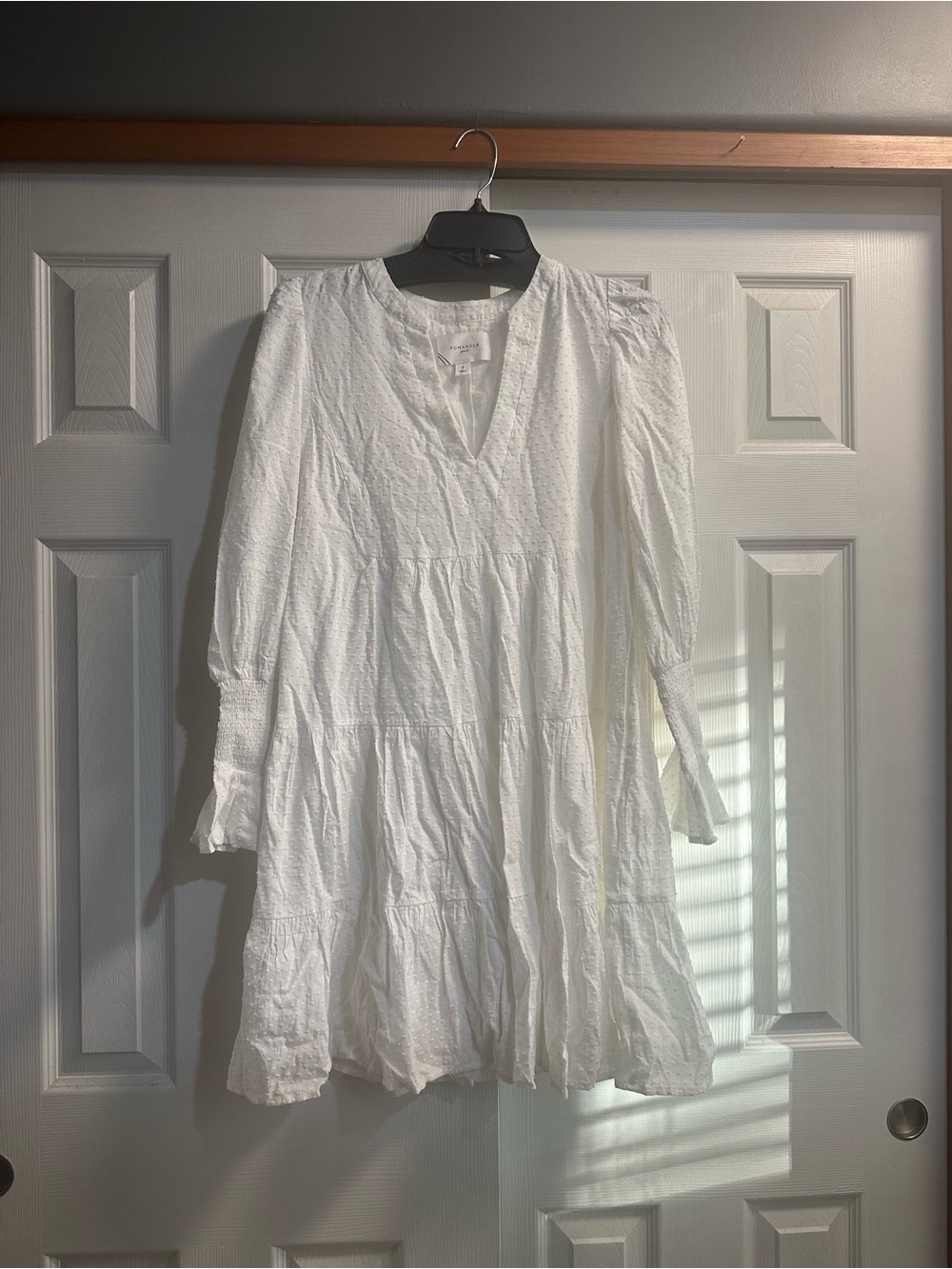Pomander Place White Tiered V-Neck Mini Dress